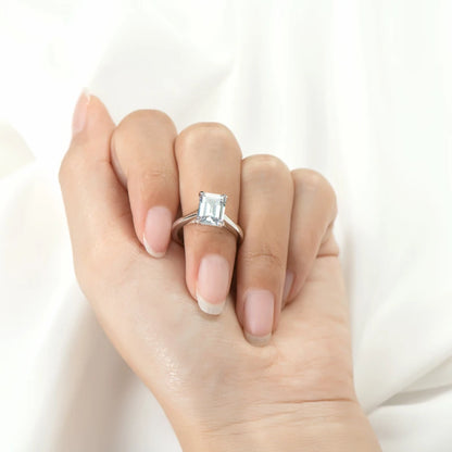 Real 925 Sterling Silver Emerald Cut Zirconia Solitaire Ring for Women Simulated Diamond Engagement Wedding Finger Jewelry