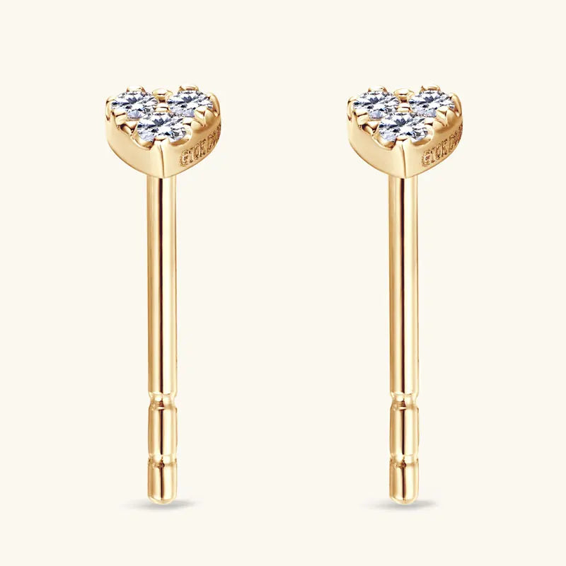 Solid 10K Yellow Gold Moissanite Earrings for Women Super Mini Heart Studs Earrings Piercing Ear Wedding Engagement Jewelry Gift