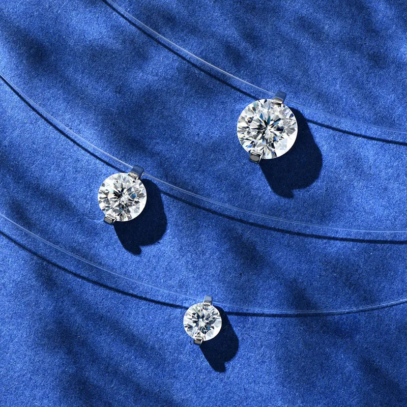 2ct 1ct 0.5ct D Moissanite Pendant Necklaces for Women 925 Silver Adjustable Invisible Fish Line Chain Choker Gift 6.5-8mm