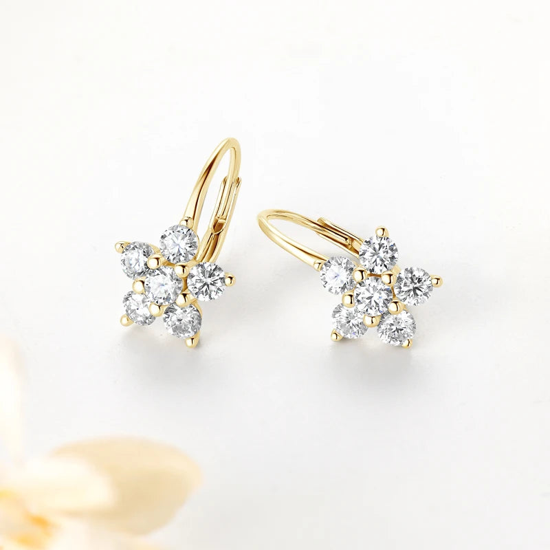 925 Sterling Silver Flowers Drop Earrings for Women Lovely Hoops Jewelry D0.60CT D Color Moissanite Round GRA Certificate