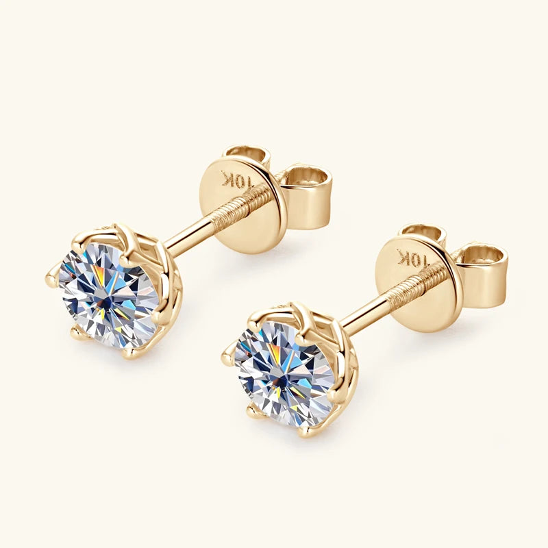 100% 10k Gold Stud Earrings 0.5ct 1.0ct Round Cut Moissanite Diamond Earrings for Men & Women Certified Real Yellow Gold Jewelry