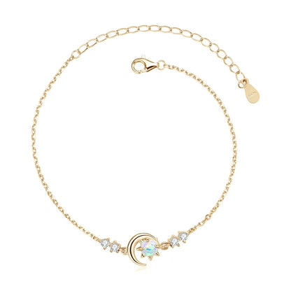 Fashion White Opal Sun and Moon Bracelet Real 925 Silver Chain Bracelets for Women with 5A Zircon New Year Christmas Gifts