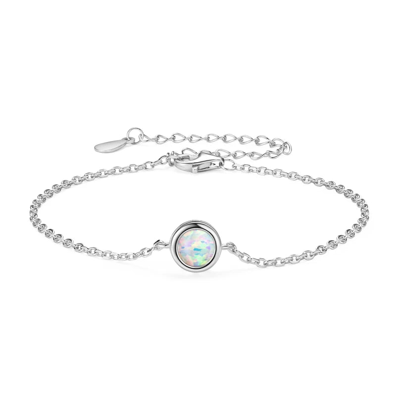 Bezel 6mm Opal Solitaire Bracelet Adjustable 925 Silver Chain 2024 Trendy Bracelets for Women Girl Christmas Jewelry Gift