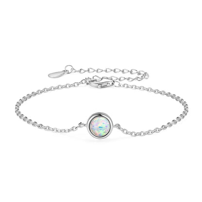 Bezel 6mm Opal Solitaire Bracelet Adjustable 925 Silver Chain 2024 Trendy Bracelets for Women Girl Christmas Jewelry Gift