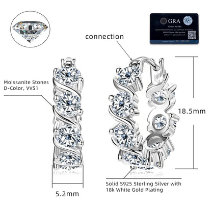 Jewelry Luxury 4.8CTW. 4mm Moissanite Earrings Hoops for Women Silver 925 14K Gold Plated Wedding Party Engagement Gift