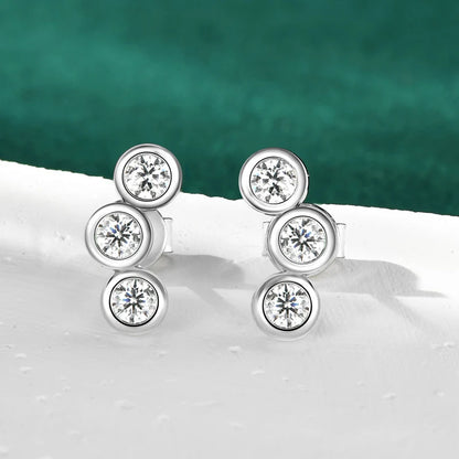 Trendy Bezel Round Moissanite Stud Earrings 925 Silver Plated Gold for Women Curved Earrings Fine Jewelry Valentine's Gift
