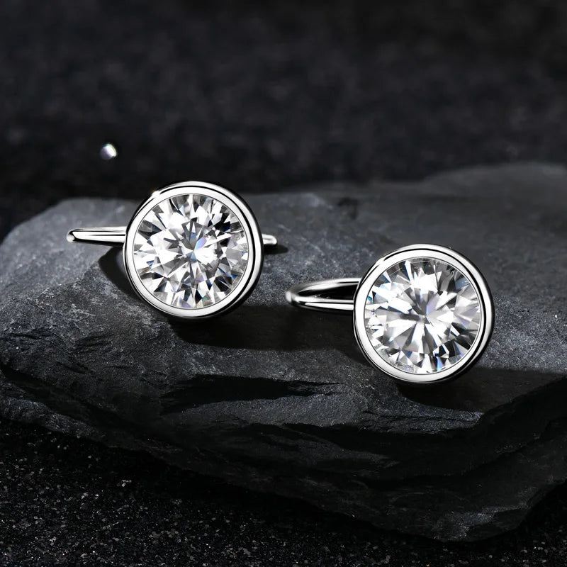 Sparking 8mm 2ct D Color Moissanite Drop Earrings Hooks 925 Silver for Women Bezel Setting Wedding Earrings Original Jewel