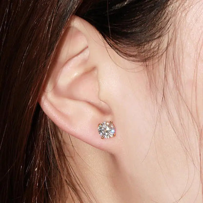 100% 925 Sterling Silver Gold Stud Earrings 6.5mm D Color Moissanite 4 Claw Earrings Classic Jewelry for Women Girl Gift