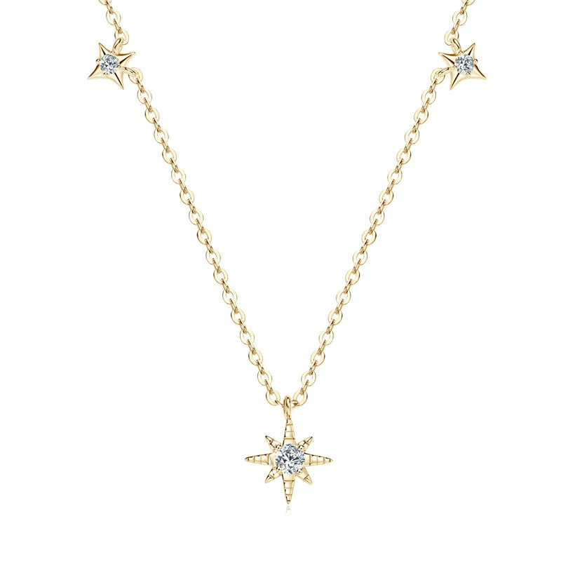 100% 925 Silver Guide Star Pendant Necklace Certified 3mm&2mm Moissanite Charm Jewelry for Women Birthday Anniversary Gift