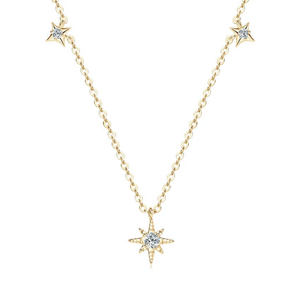 100% 925 Silver Guide Star Pendant Necklace Certified 3mm&2mm Moissanite Charm Jewelry for Women Birthday Anniversary Gift