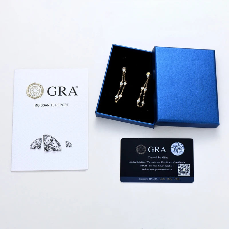 Long Chain Tassel Earring Moissanite Drop Station Piercing Earrings 925 Sterling Silver for Women Wedding Jewelry Gifts