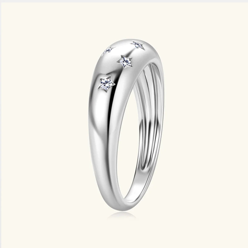 Women's Ring Bezel Setting Star Moissainte Rings 18K Gold Plated 925 Silver Band Fashion Party Daily Wear Jewelry New In