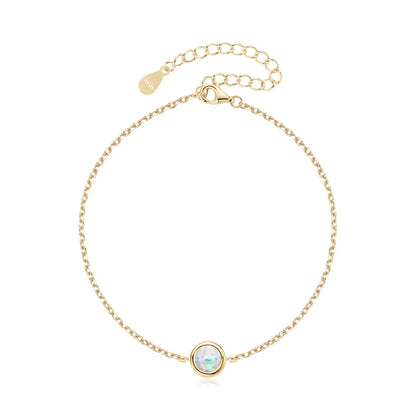 Bezel 6mm Opal Solitaire Bracelet Adjustable 925 Silver Chain 2024 Trendy Bracelets for Women Girl Christmas Jewelry Gift