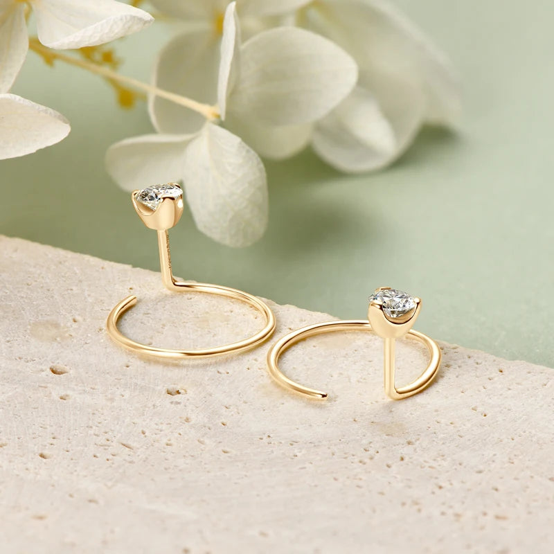 100% 925 Silver Circle Piercing Earrings for Women 4mm 0.3ct Moissanite Earring Studs Threader Wedding Party Jewelry 2024