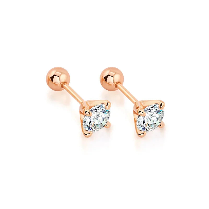 Real 925 Sterling Silver 0.3CT 0.5CT 1.0CT D Color Moissanite 4 Claw Stud Earrings Screw Back Daily Wear Hypoallergenic Jewelry