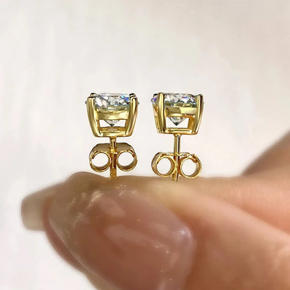 100% 925 Sterling Silver Gold Stud Earrings 6.5mm D Color Moissanite 4 Claw Earrings Classic Jewelry for Women Girl Gift