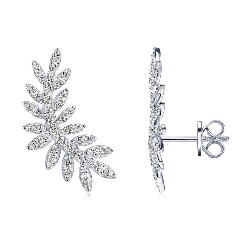Leaf-Shaped Stud Earrings Climber 925 Sterling Silver D Color Moissanite Earrings for Women Wedding Party Jewelry Valentine Gift
