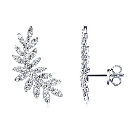 Leaf-Shaped Stud Earrings Climber 925 Sterling Silver D Color Moissanite Earrings for Women Wedding Party Jewelry Valentine Gift