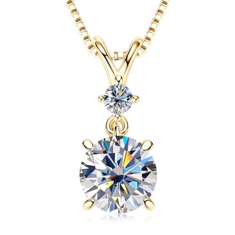 1CT 2CT 3CT Moissanite Pendant Necklace for Women 925 Silver Adjustable Chain Sparking Two Stones Necklaces Gift Valentine