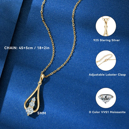 2024 Waterdrop Pendant Necklace 18k Gold Plated 3 Stones Moissanite Clavicle Real 925 Silver Chain for Women Jewelry Gifts