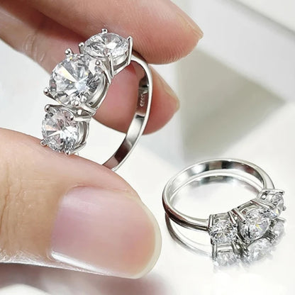Real Certified 4ctw. Moissanite Ring 2CT 1CT 3 Stone Wedding Engagement Promise Ring Band Silver 925 For Women Original Jewelry
