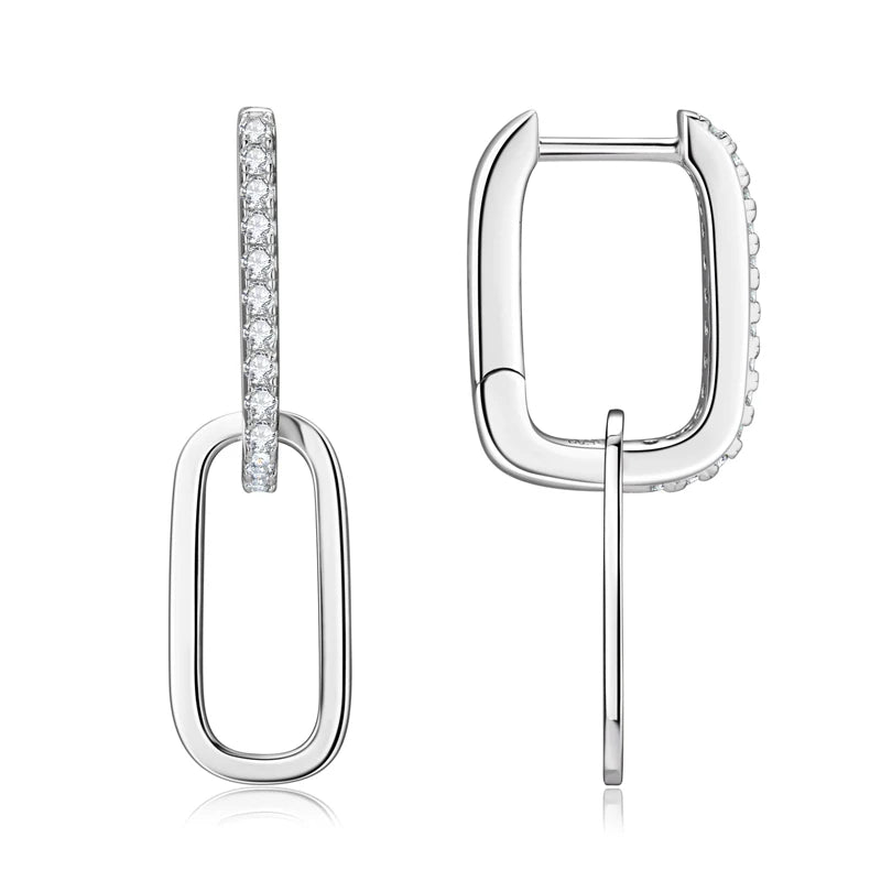 Paperclip Drop Link Earrings Detachable Hoops for Women Silver 925 Moissanite Huggie Earring Piercing Wedding Jewelry Gift
