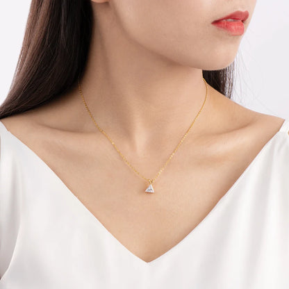 925 Silver Trillion Cut Sona Simulated Diamond Solitaire Pendant Necklace for Women Jewelry Gift Yellow/White Gold Plated
