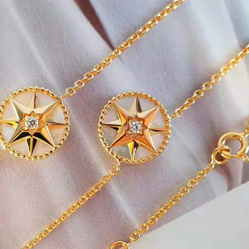 Compass Necklace for Women Girls Friends 18K Gold Plated Sterling Silver Mother of Pearl Travel Jewelry Graduation Gifts