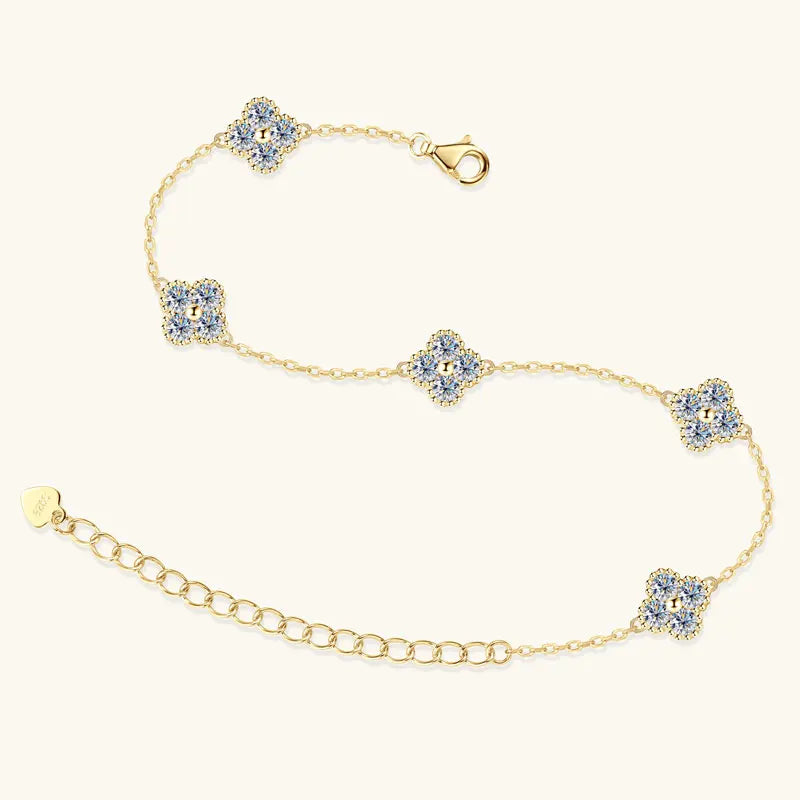 2025 New 925 Silver Flower Clover Bracelet Moissanite 3mm for Women 18k Gold Plated Fine Jewelry GRA Certified Lab Diamond