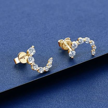 100% 925 Silver C-Shape Tapering Earrings D Color Moissanite Piercing Stud Earrings for Women Jewelry with GRA Certificate