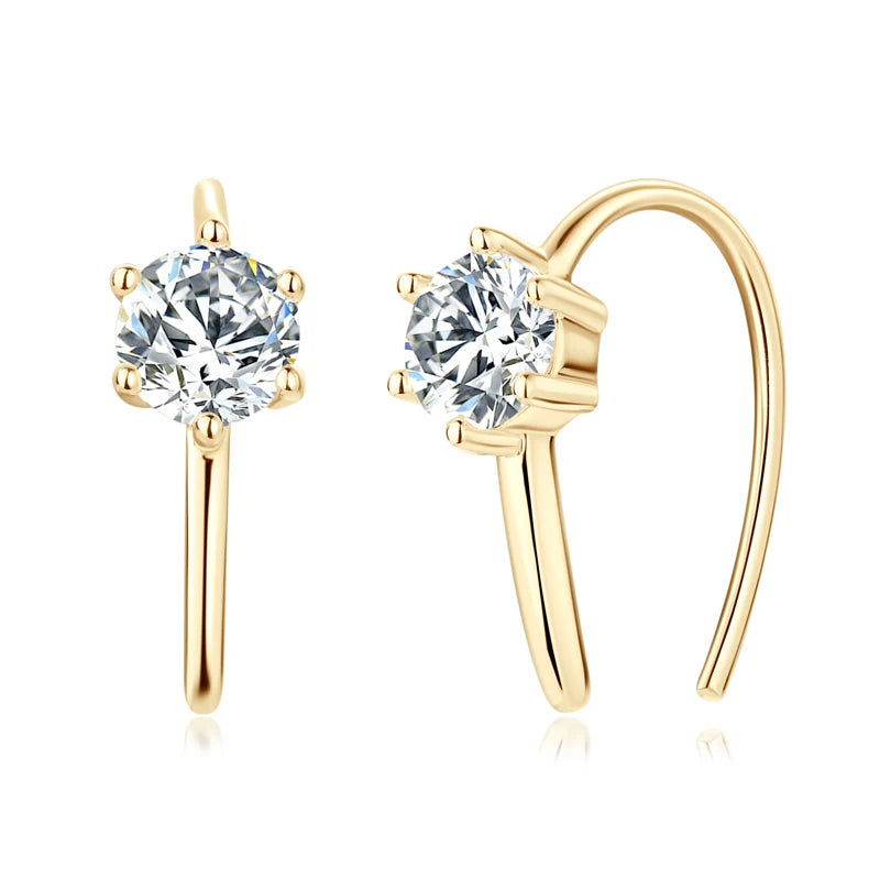 5mm Moissanite Open Hoops U Shape 3 Stone Earrings 925 Sterling Silver Piercing Ear Earring Gift for Women Jewelry Wedding
