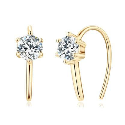 5mm Moissanite Open Hoops U Shape 3 Stone Earrings 925 Sterling Silver Piercing Ear Earring Gift for Women Jewelry Wedding