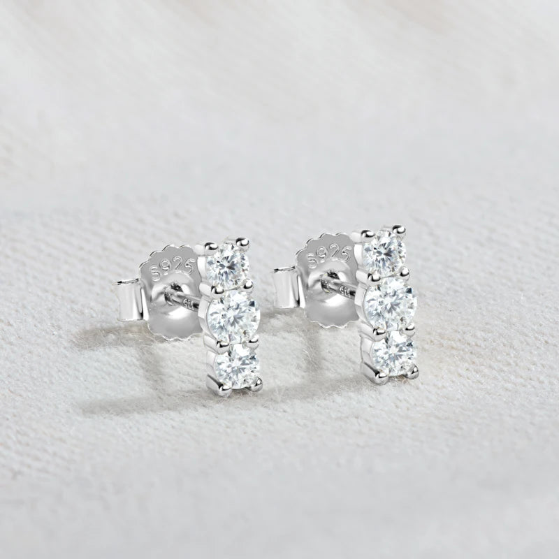Sparking 3mm 3 Stone Moissanite Stud Earrings Real S925 Silver for Women Plated White Gold Daily Jewelry Valentine's Gift