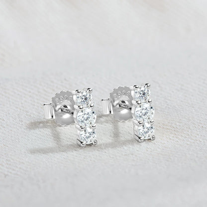 Sparking 3mm 3 Stone Moissanite Stud Earrings Real S925 Silver for Women Plated White Gold Daily Jewelry Valentine's Gift