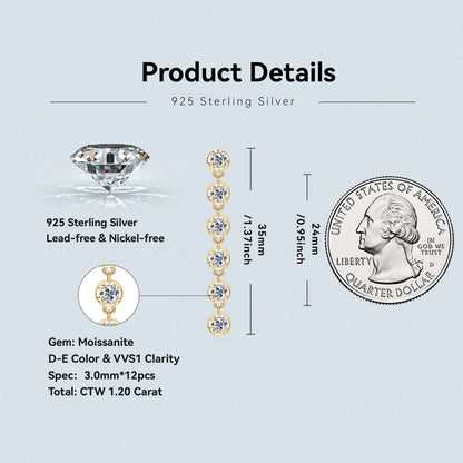 1.20CTTW. 3MM Moissanite Chandelier Dangle Earrings for Women Real 925 Silver Long Chain Drop Studs Party Wedding Jewelry Gift