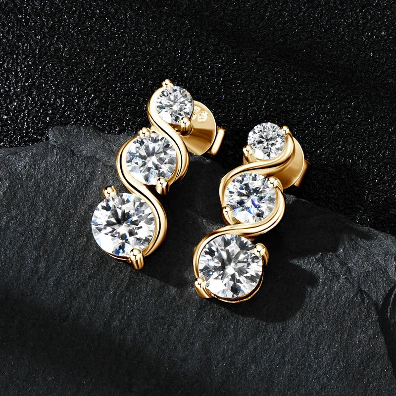 2 Stones Moissanite Stud Earrings Real 925 Sterling Silver for Women GRA Certified Moissanite 5mm&3mm Lab Diamond 2025 New