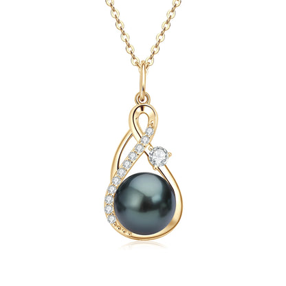 10mm Freshwater/Tahitian Black Pearl Moissanite Infinity Pendant Necklace Silver 925 Wedding Jewelry for Women Gift 45+5cm