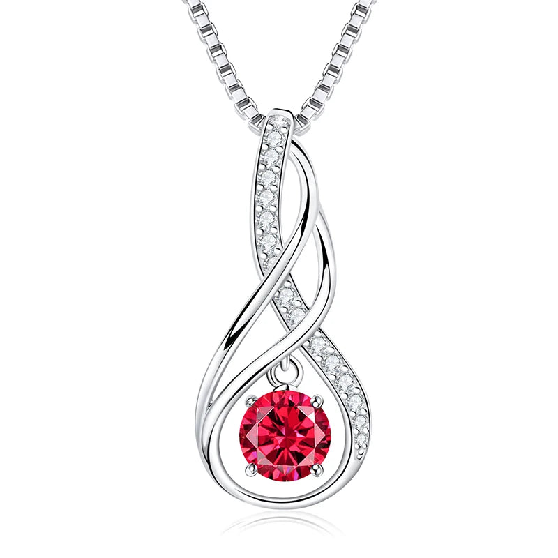 12 Birthstone Infinity Pendant Necklace for Women 925 Silver Colorful Gemstone 6.5mm Moissanite Zirconia Jewelry Birthday Gift