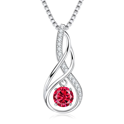 12 Birthstone Infinity Pendant Necklace for Women 925 Silver Colorful Gemstone 6.5mm Moissanite Zirconia Jewelry Birthday Gift