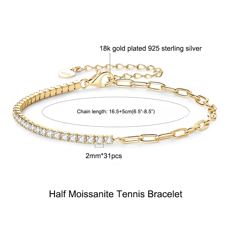 3mm 5mm D VVS1 Moissanite Tennis Bracelet Plated 18k White Gold s925 Sterling Silver Bracelets for Couples Women Man & GRA