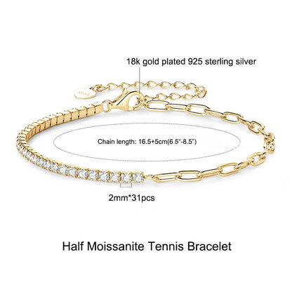 3mm D VVS1 Full Moissanite Tennis Bracelets for Women Men Couples Real 925 Sterling Silver Bracelet 14K Gold Plated Gifts