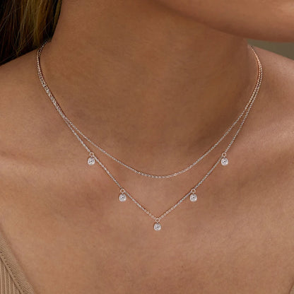 Double Layers 4mm Bezel Moissanite Pendant Necklace Silver 925 Chain for Women Certified Wedding Anniversary Jewelry Gift