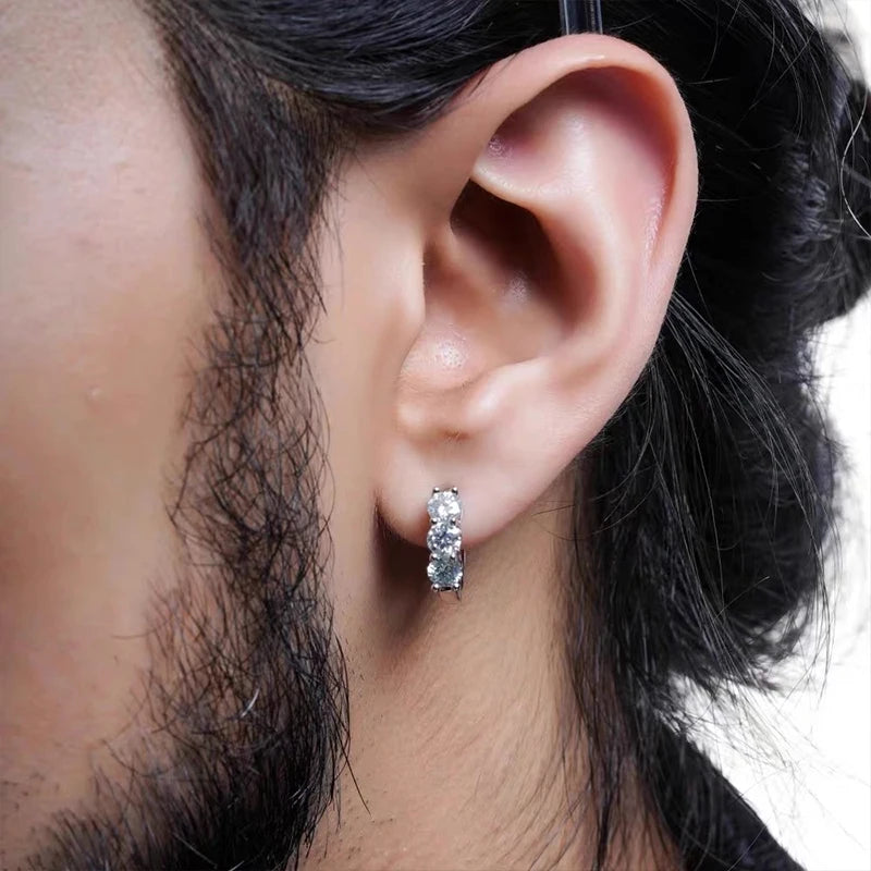Sparking Small Hoops 4mm 3.5mm Three Stone Moissanite Earrings for Women and Men Real 925 Silver Jewelry Wedding Christmas Gift