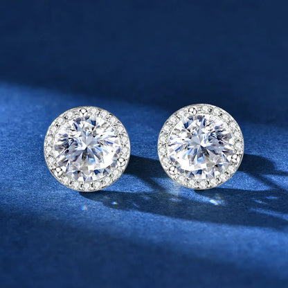 Classic 2CT 1CT 0.5CT D Moissanite Round Stud Earrings for Women Men 925 Silver 3 Claw Sparking Lab Diamond Certified Fine Jewel