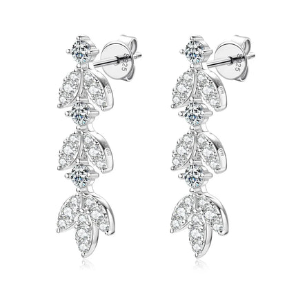 Real Moissanite Earrings Leaf Chandelier Drop Dangle Long Earrings 925 Silver Piercing Studs for Women Cute Jewelry Korean
