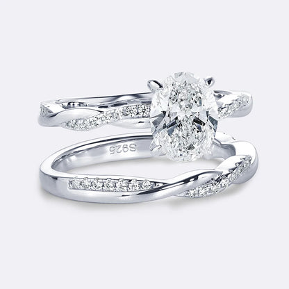 Original 925 Sterling Sliver Bridal Ring Set 2.0 Carat Oval Moissanite Engagement Wedding Promise Bands Jewelry for Women