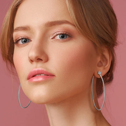 Korean 4.0mm Moissanite Large Big Hoop Earrings Silver 925 for Women Simple Open Circle Piercing Ear Jewelry Party Gift