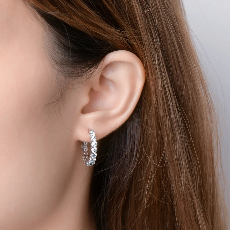 Luxury Hoops Sparking Full 3mm/4mm Moissanite Earrings Solid Silver 925 for Women Huggie Wedding Engagement Jewelry Gifts