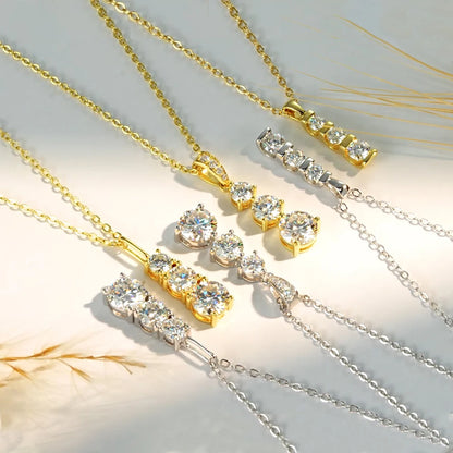 Real Certified Gradual Three Stone Moissanite Pendant Necklace 100% 925 Silver for Women Luxury Wedding Anniversary Jewelry Gift