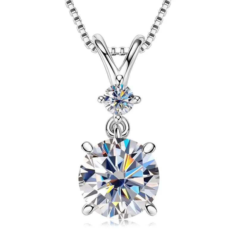 1CT 2CT 3CT Moissanite Pendant Necklace for Women 925 Silver Adjustable Chain Sparking Two Stones Necklaces Gift Valentine